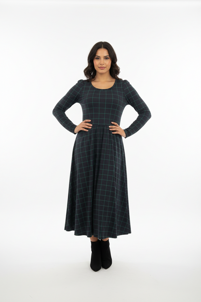 Ryane Maxi Dress - Navy Green Plaid