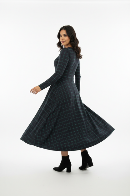 Ryane Maxi Dress - Navy Green Plaid