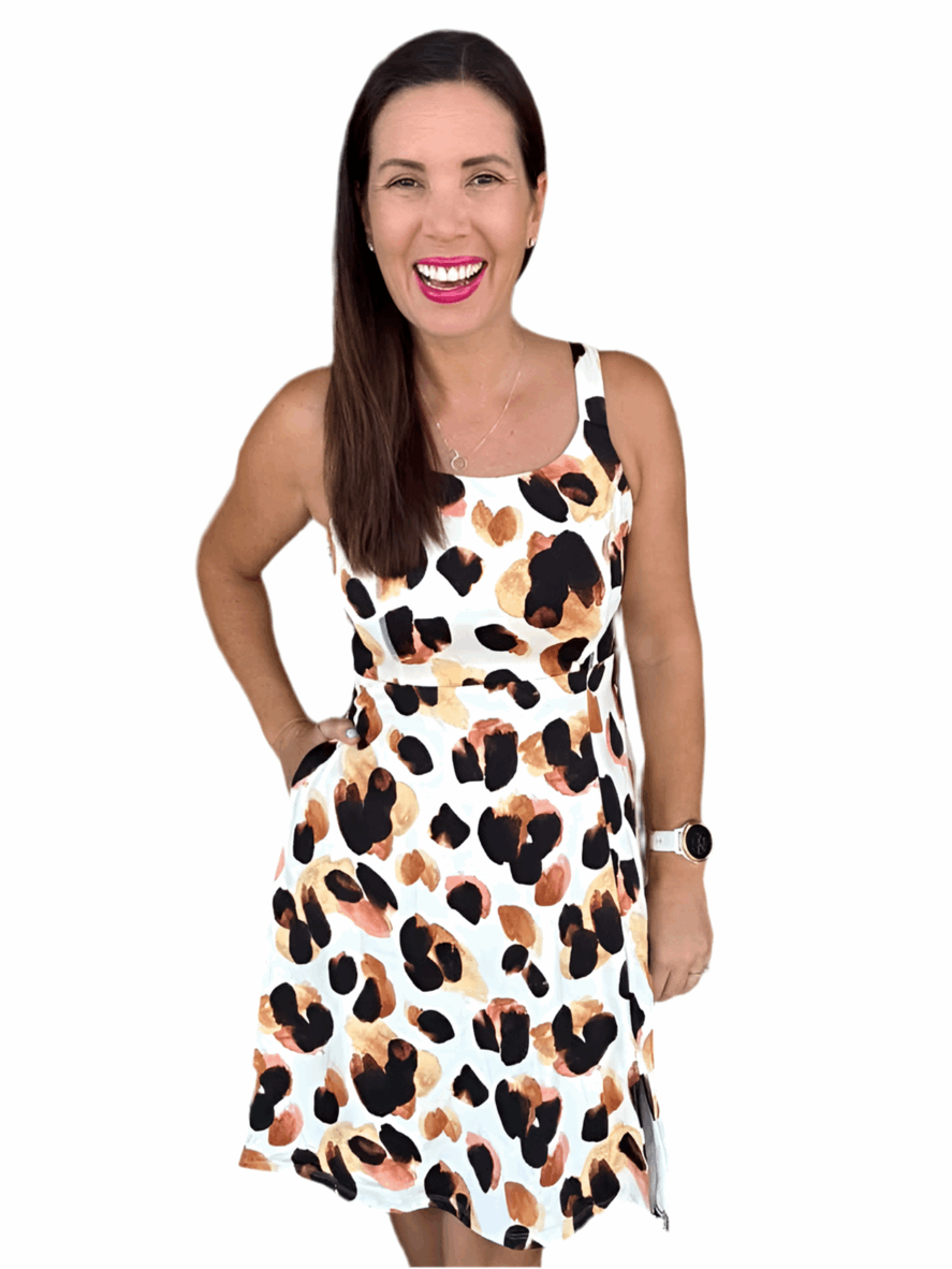 Navy - Cream Brown Tan Giant Cheetah Print