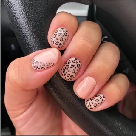 Beige leopard print nail strips. color Street.