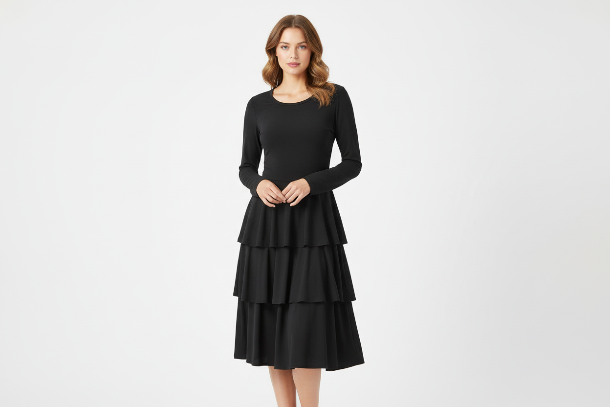 Georgia Tiered Midi Dress - Solid Black