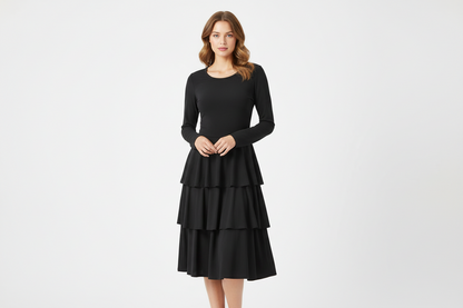 Georgia Tiered Midi Dress - Solid Black