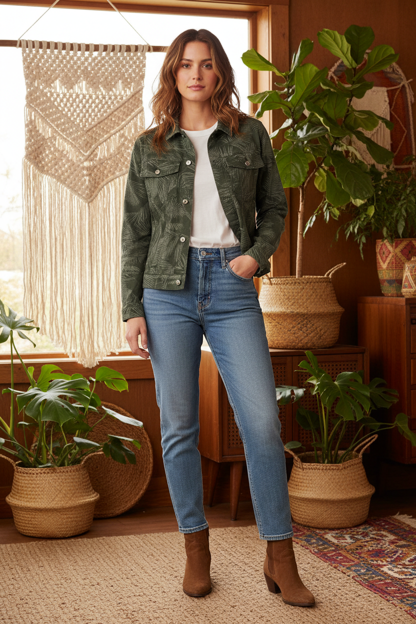 Kenny Denim Jacket - Green Palm