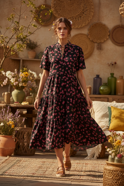 LuLaRoe Helene - Black Pink Ditsy Floral