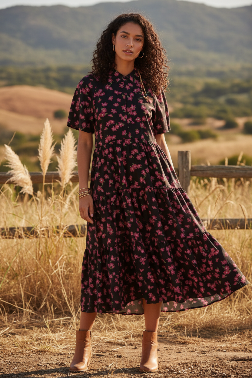 LuLaRoe Helene - Black Pink Ditsy Floral