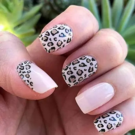 Beige leopard print nail strips. color Street.