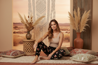 Jax Joggers - Black Fuchsia and Coral Floral