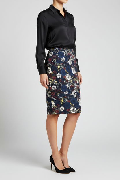 Cassie Pencil Skirt - Navy Floral