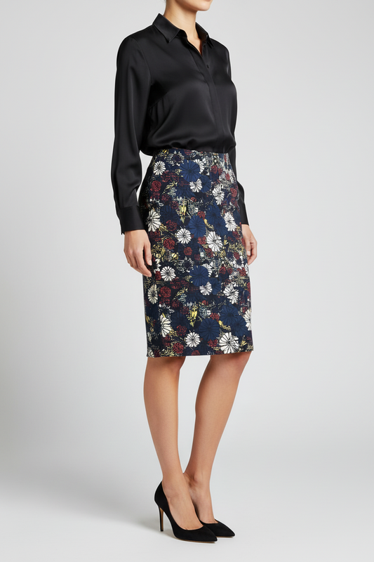 Cassie Pencil Skirt - Navy Floral