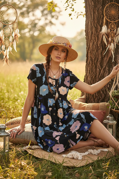 Heidi - Black Purple Mauve Floral