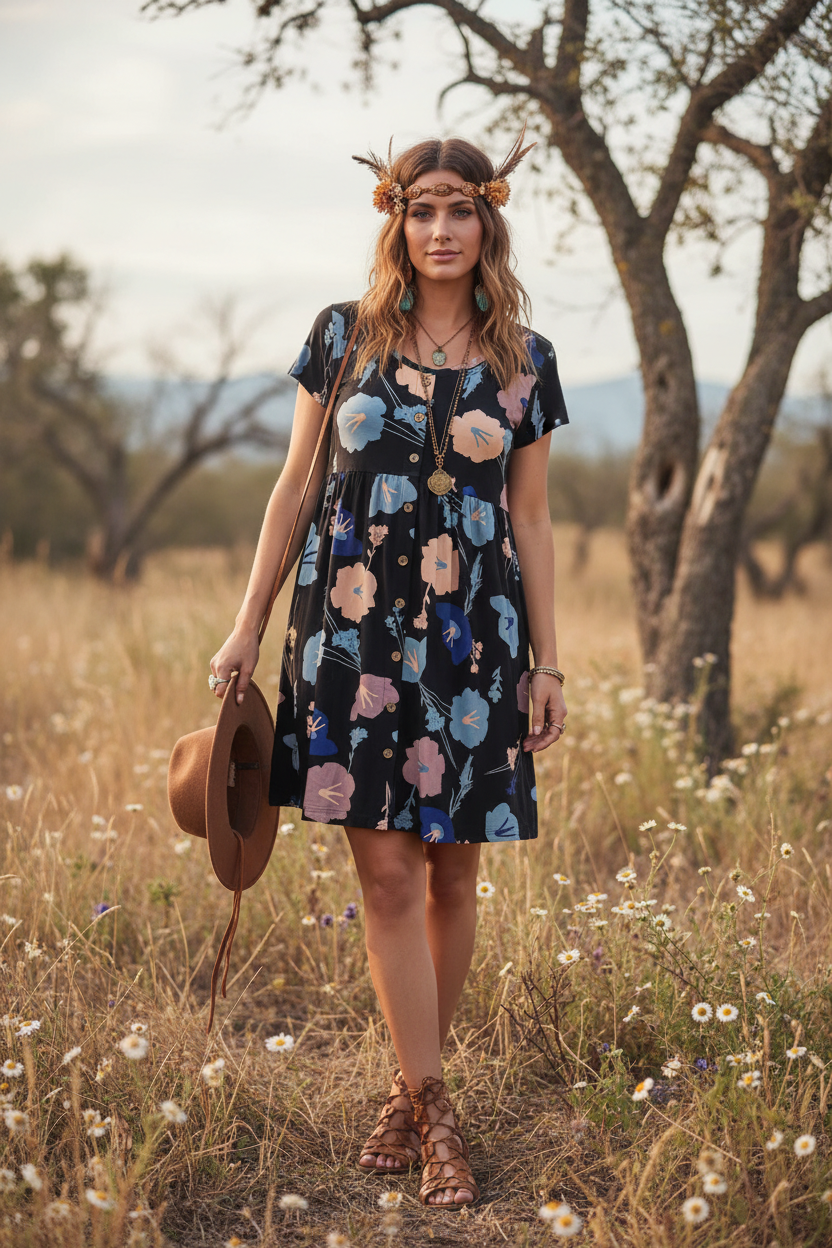 Heidi - Black Purple Mauve Floral