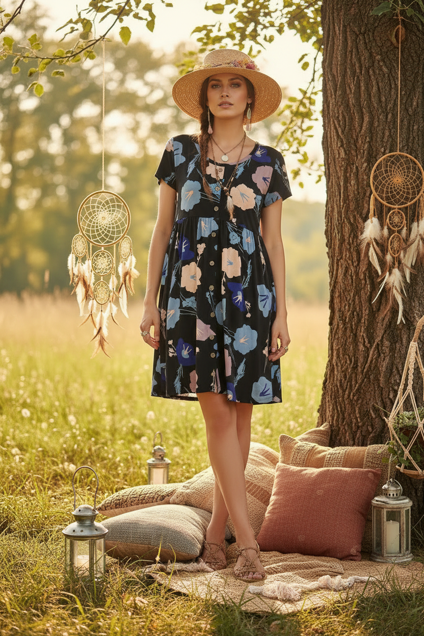 Heidi - Black Purple Mauve Floral