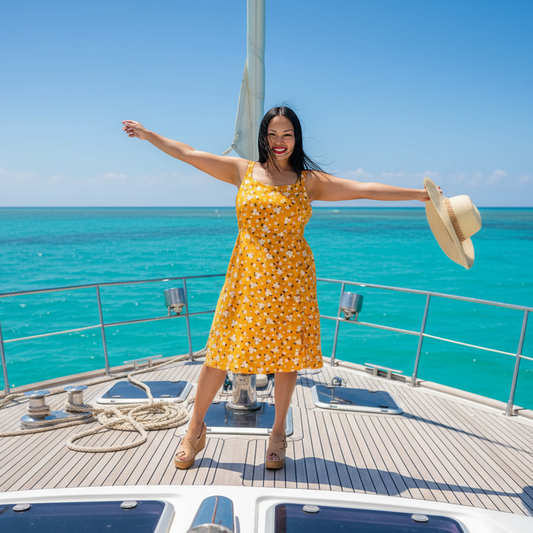 Navy Cross Back Dress - Yellow White Floral
