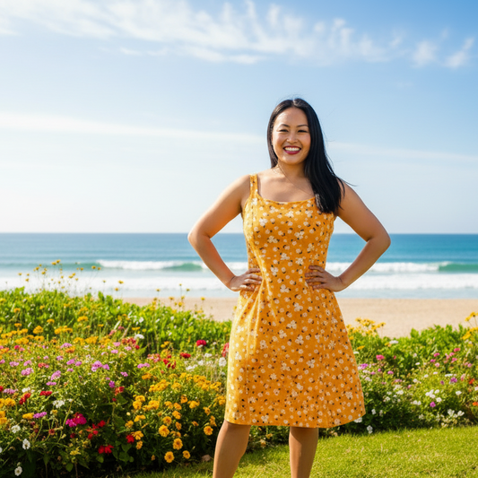 Navy Cross Back Dress - Yellow White Floral