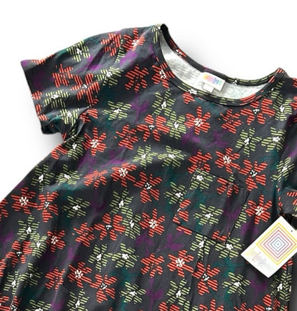 LuLaRoe Carly - Black with Red and Green Flowers