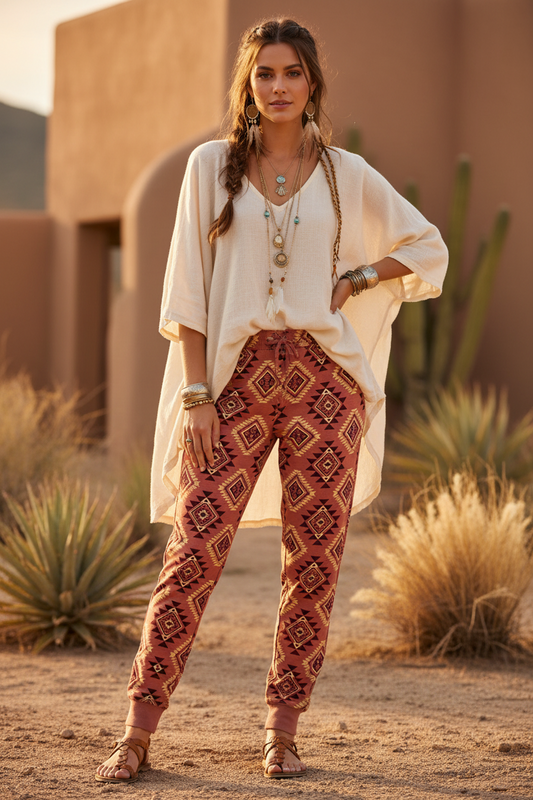 Jax Joggers - Pink Maroon Aztec