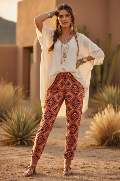 Jax Joggers - Pink Maroon Aztec