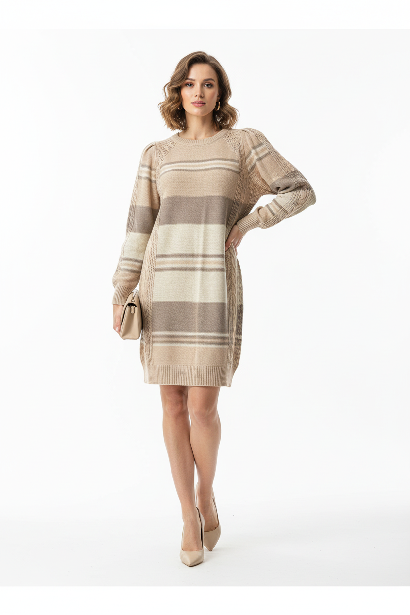 Lauren - Tan Cream Variegated Stripe