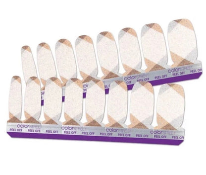 Beige with Details of gray and tan. Color Street nail strips.