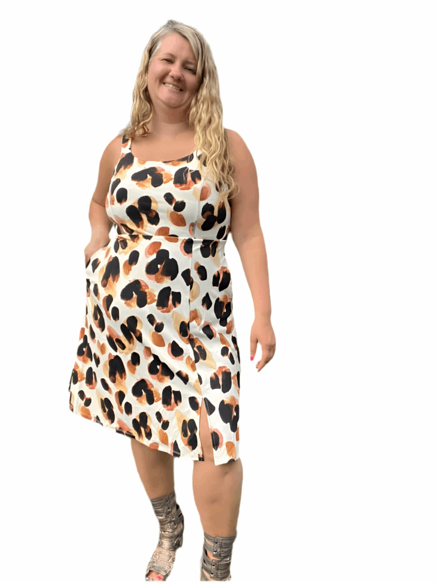 Navy - Cream Brown Tan Giant Cheetah Print