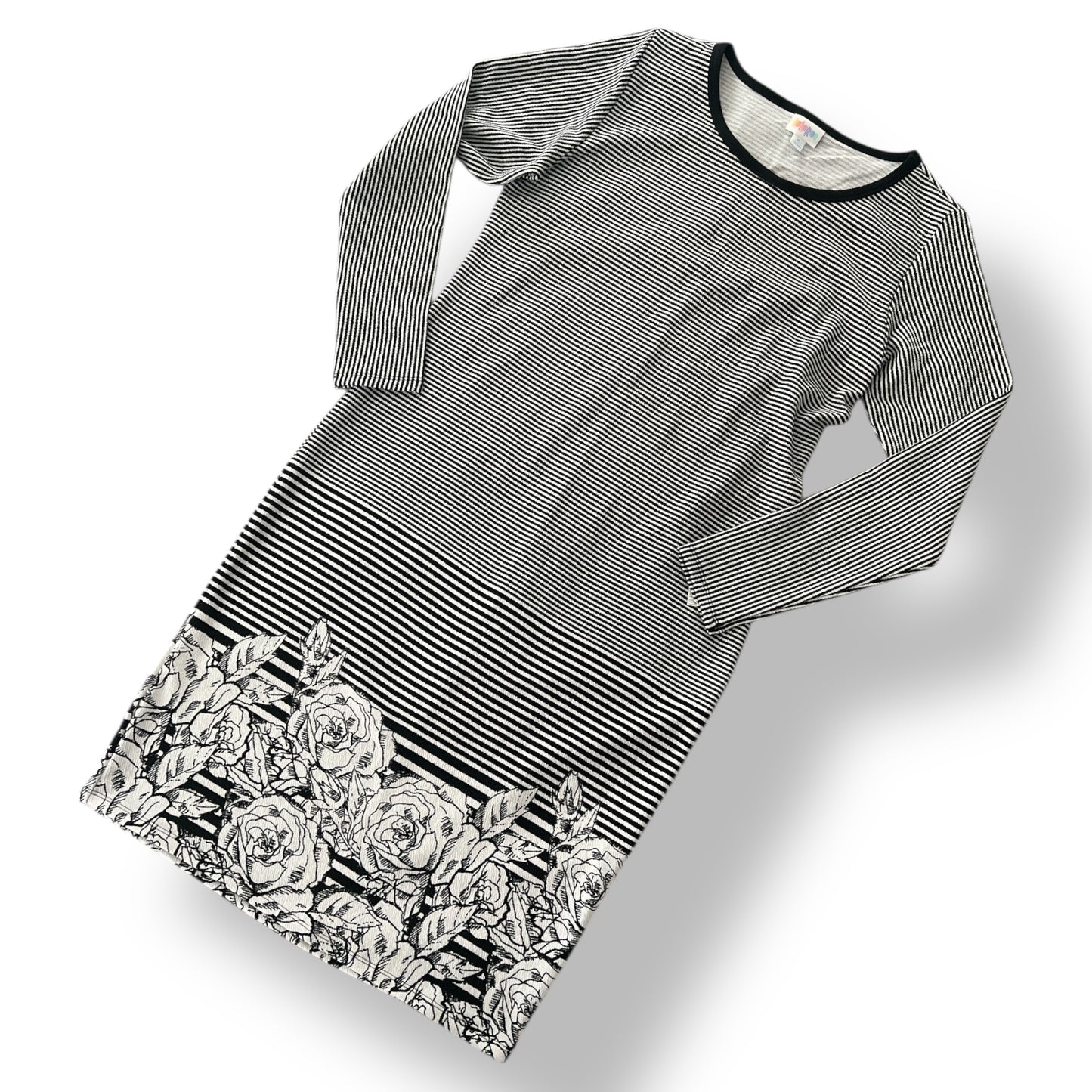 The LuLaRoe Debbie Dress - Black and White Roses