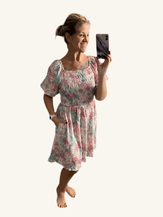 Alina Nap Dress - Pink Teal Floral