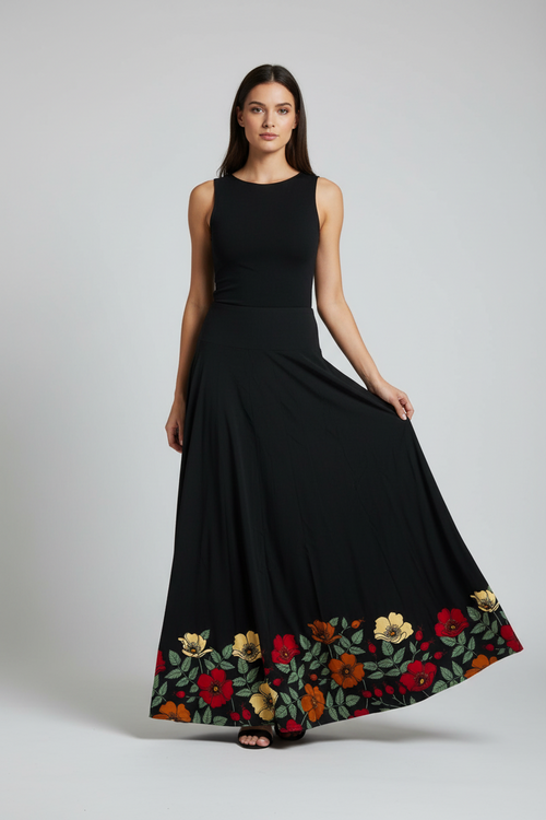 Vintage LuLaRoe Maxi Skirt - Black and Red Floral