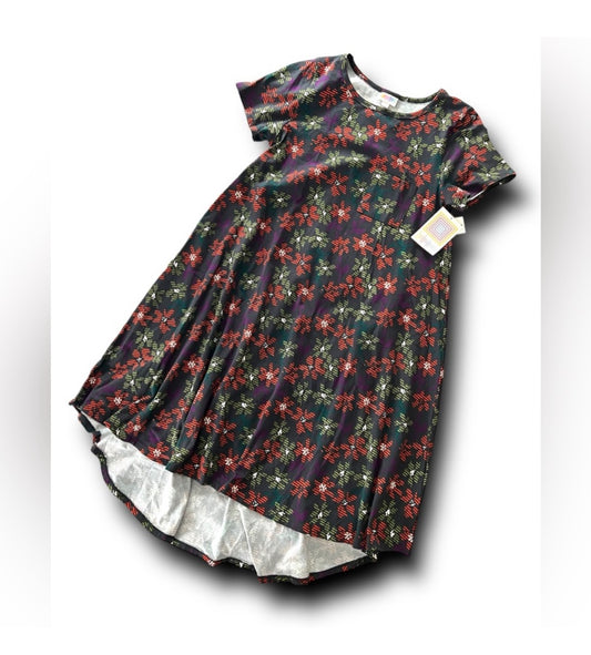 LuLaRoe Carly - Black with Red and Green Flowers