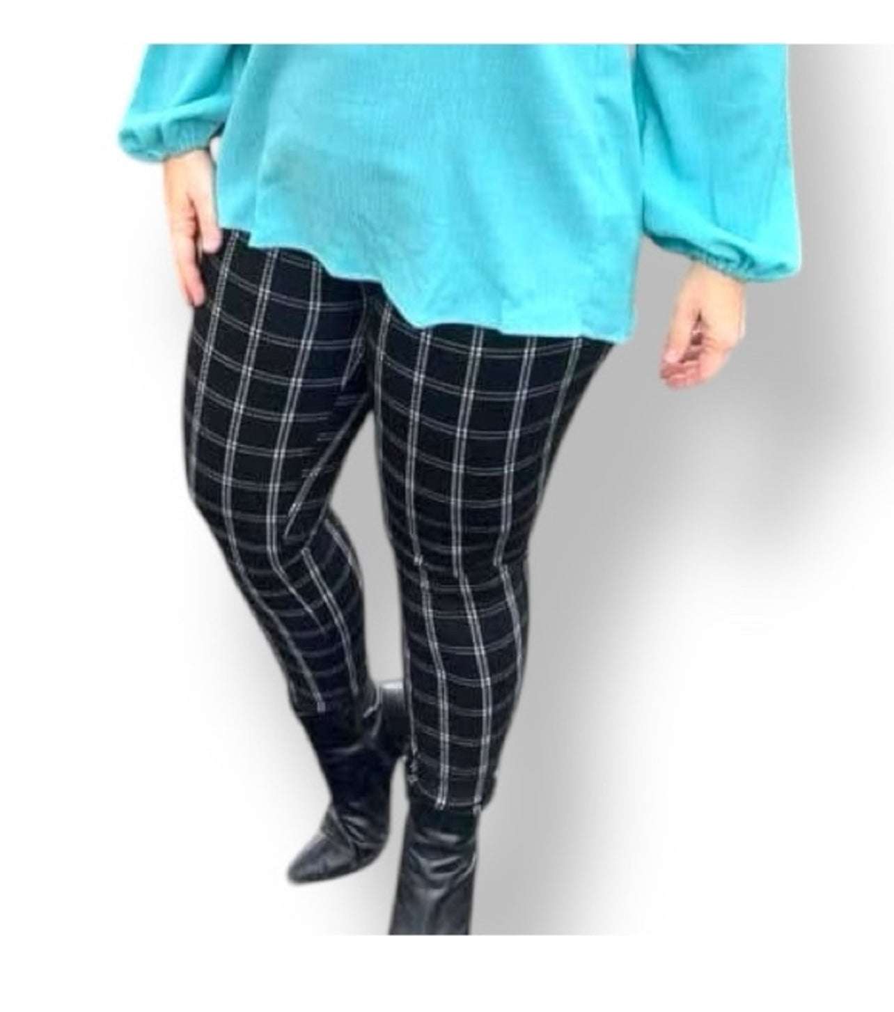LUXE Leggings - Black White Jacquard Plaid