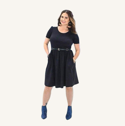 Amelia Fitted Dress - Black and Orange Floral