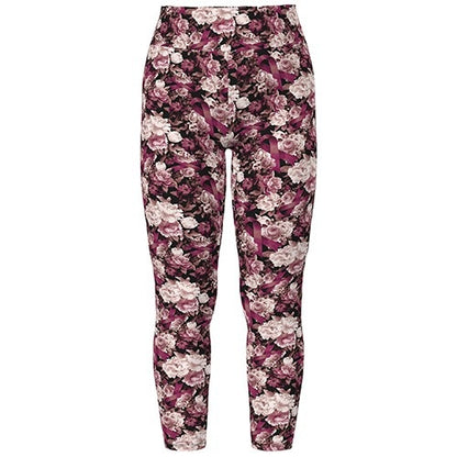 Leggings - Black and Mauve Floral with Ribbons