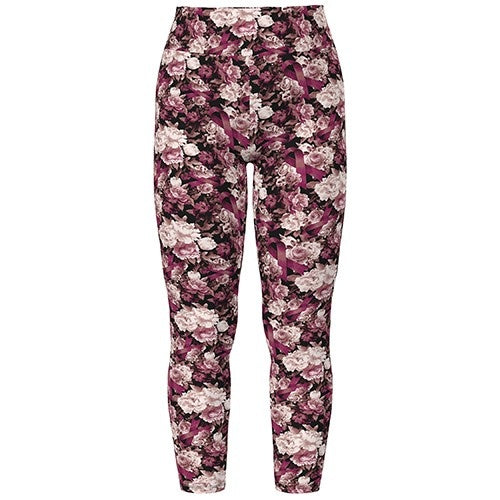 Leggings - Black and Mauve Floral with Ribbons