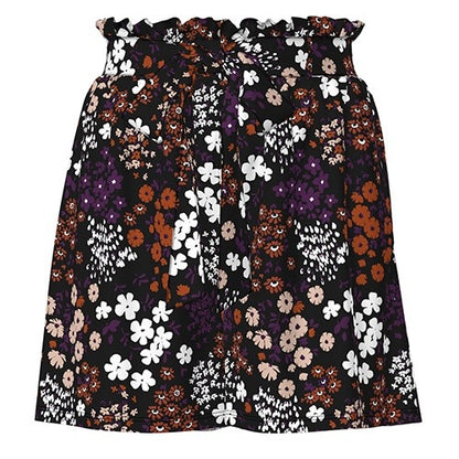 Ella Paper Bag Shorts - Black Orange Purple Floral