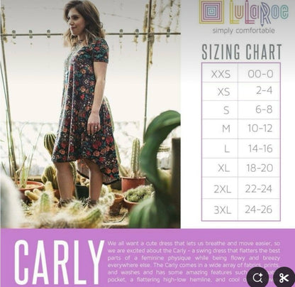 LuLaRoe Carly Dress - Black White Gingham Floral Print with Roses