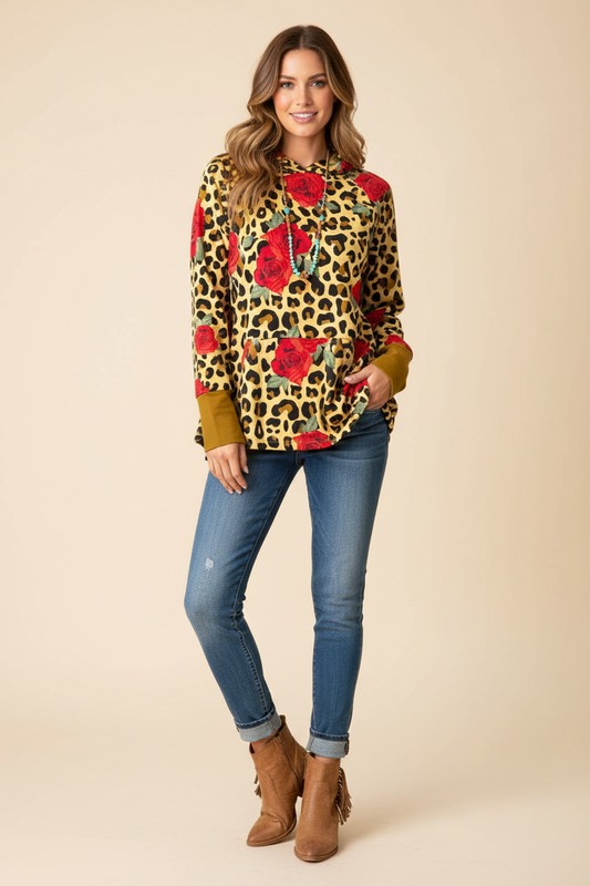Amber - Brown Cheetah with Red Floral