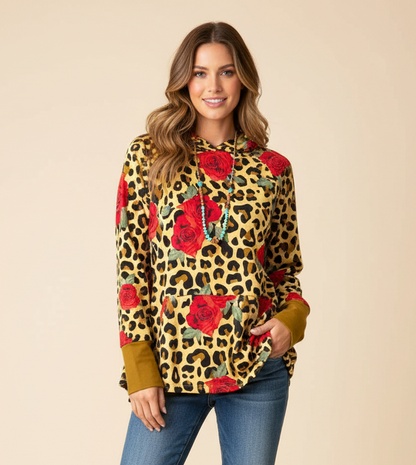Amber - Brown Cheetah with Red Floral