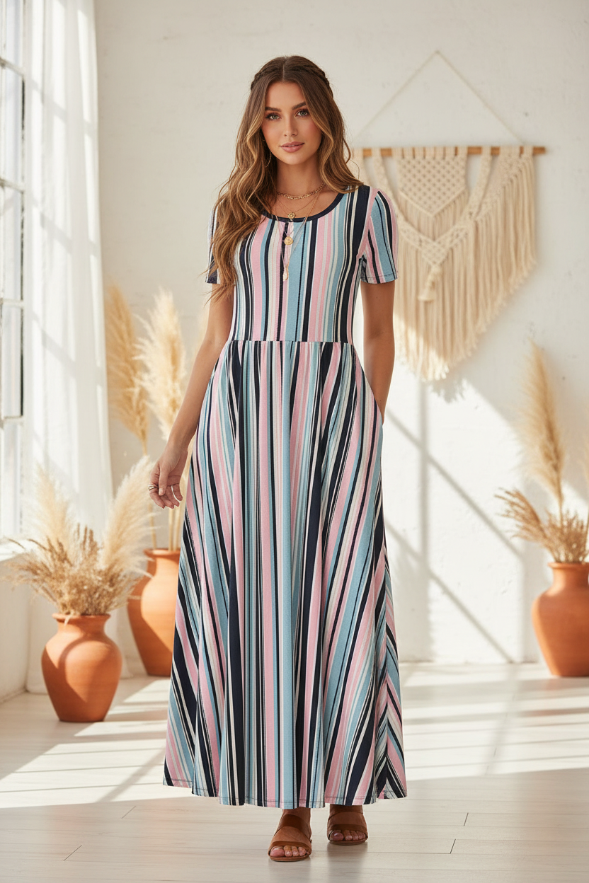 Riley - Blue Pink Vertical Stripe