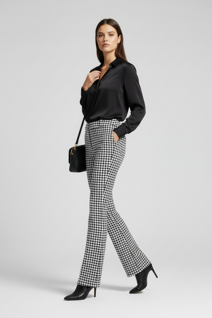 Emery Wide Leg Pants - Black and White Houndstooth