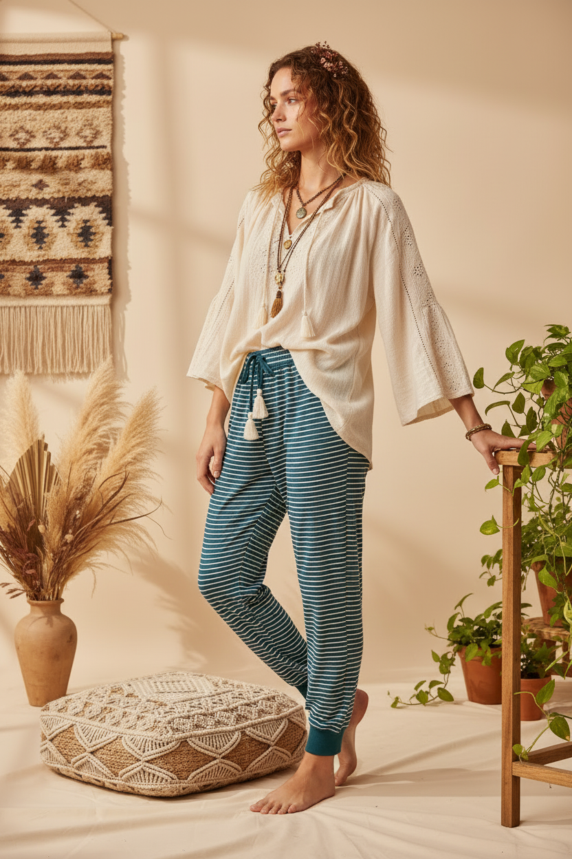 Jax Joggers - Teal White Horizonal Stripes