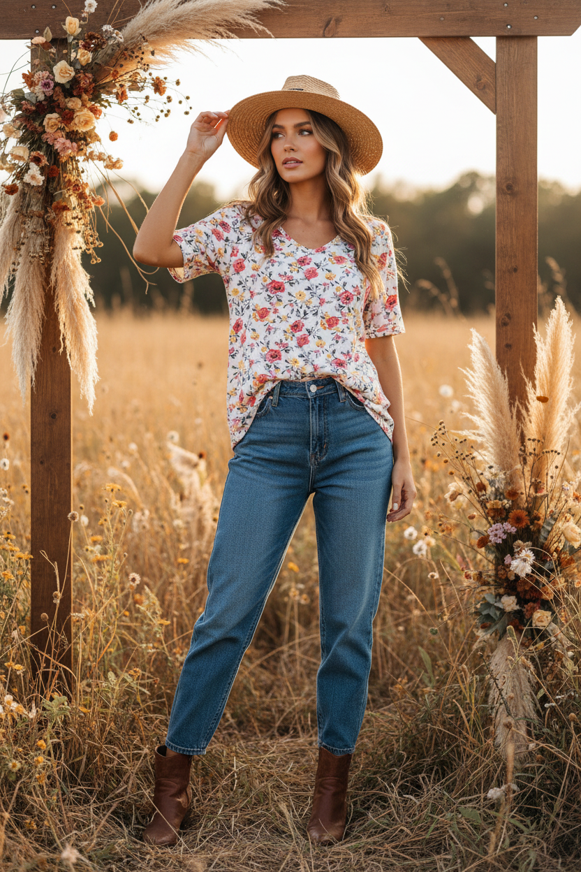 Perfect T - White Pink Yellow Floral