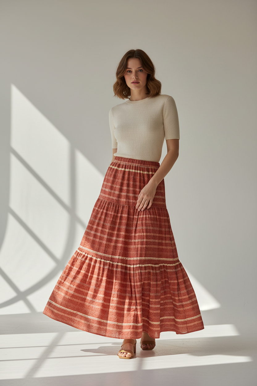 Poppy Maxi Skirt - Burnt Orange Cream