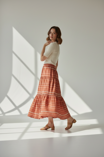 Poppy Maxi Skirt - Burnt Orange Cream