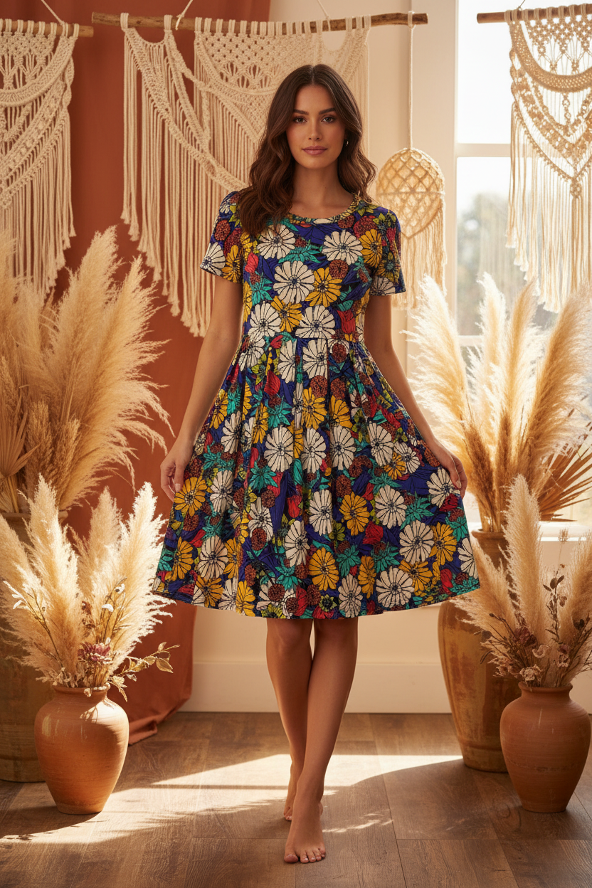 Amelia Fitted Dress - Blue Multi Flower