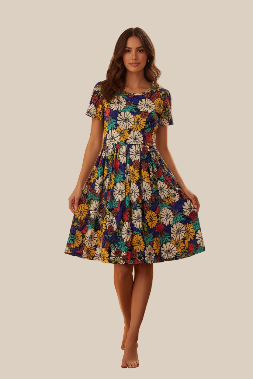 Amelia Fitted Dress - Blue Multi Flower