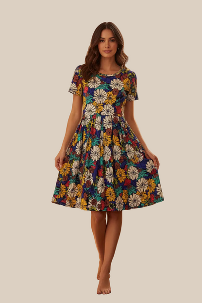 Amelia Fitted Dress - Blue Multi Flower