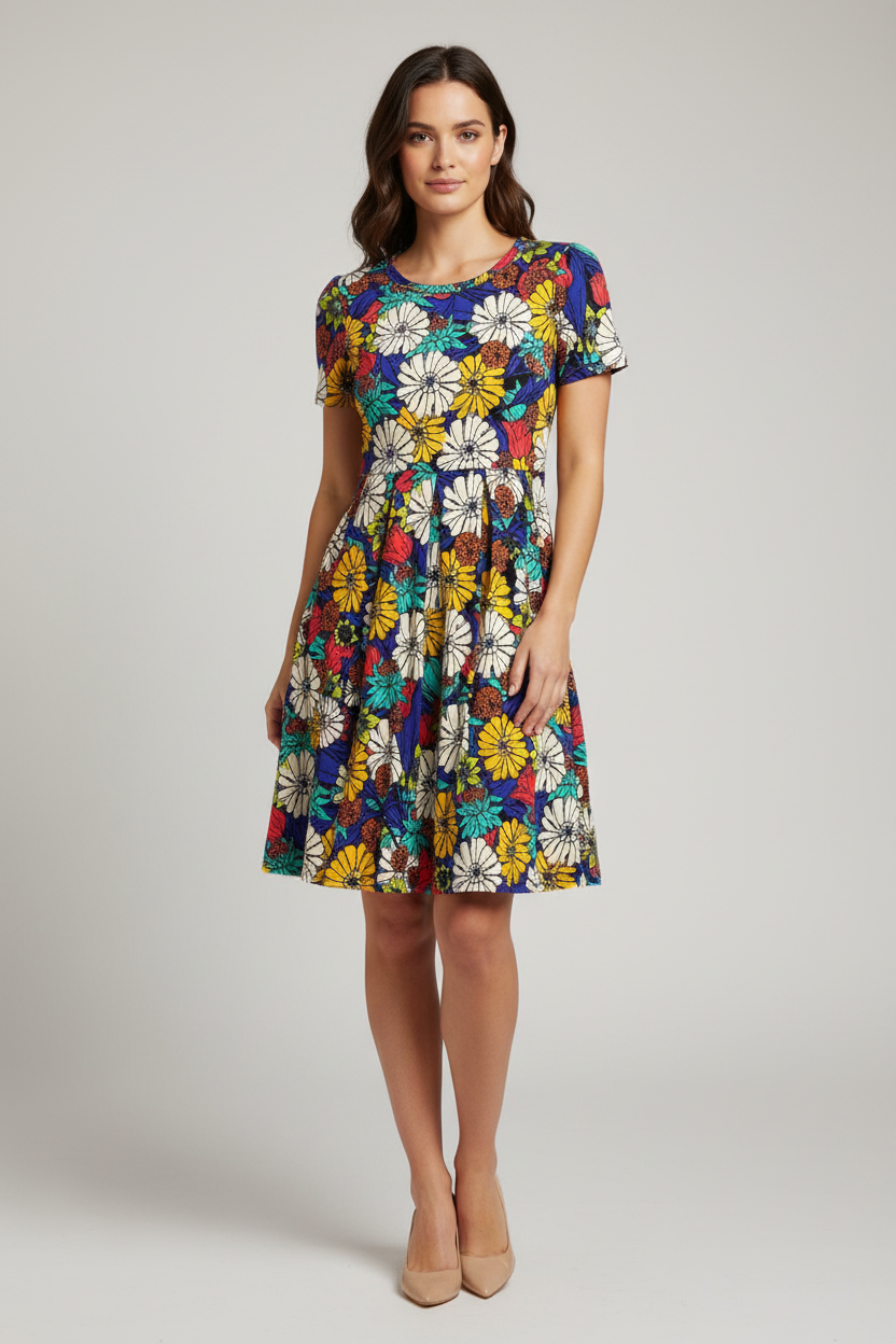 Amelia Fitted Dress - Blue Multi Flower