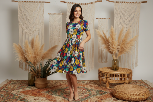 Amelia Fitted Dress - Blue Multi Flower