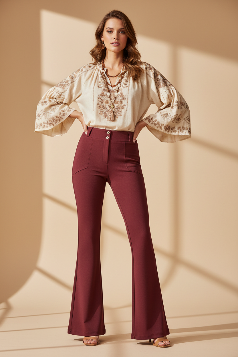 Emery Wide Leg Pants - Solid Tibetan Red