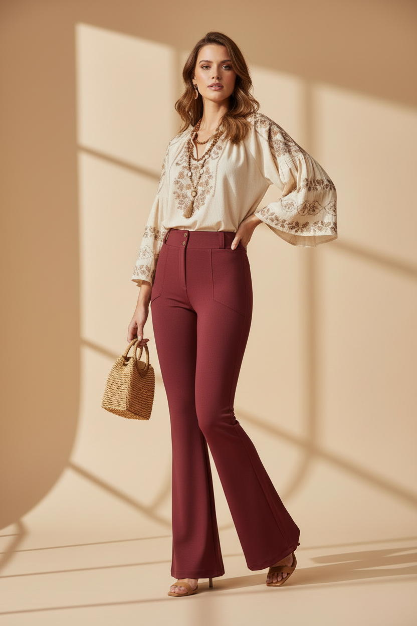 Emery Wide Leg Pants - Solid Tibetan Red