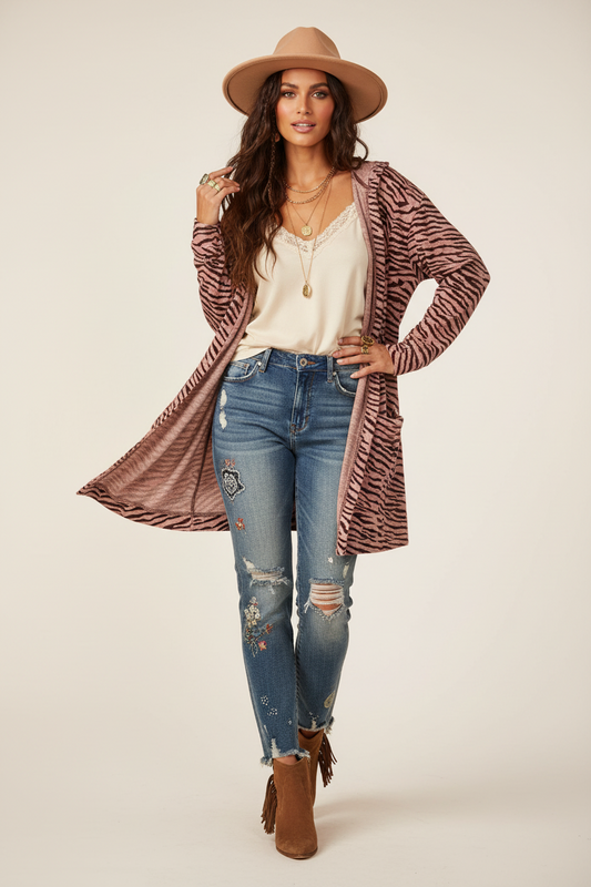 Cozy Mackenzie - Cream Mauve Zebra Print